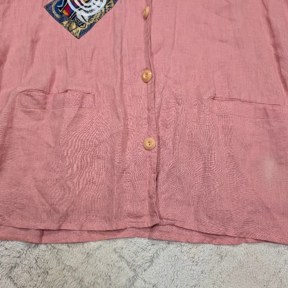 Flax Tunic Shirt Womens L Pink Coral Oversized Hand Painted Ethnic Unity Boho - Picture 4 of 7